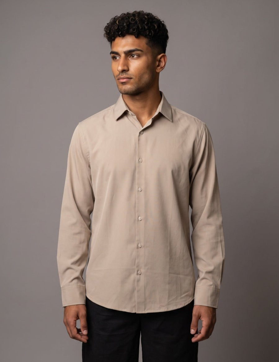 Men Solid Japanese Fabric Casual Shirt - SF_9057Beige_S