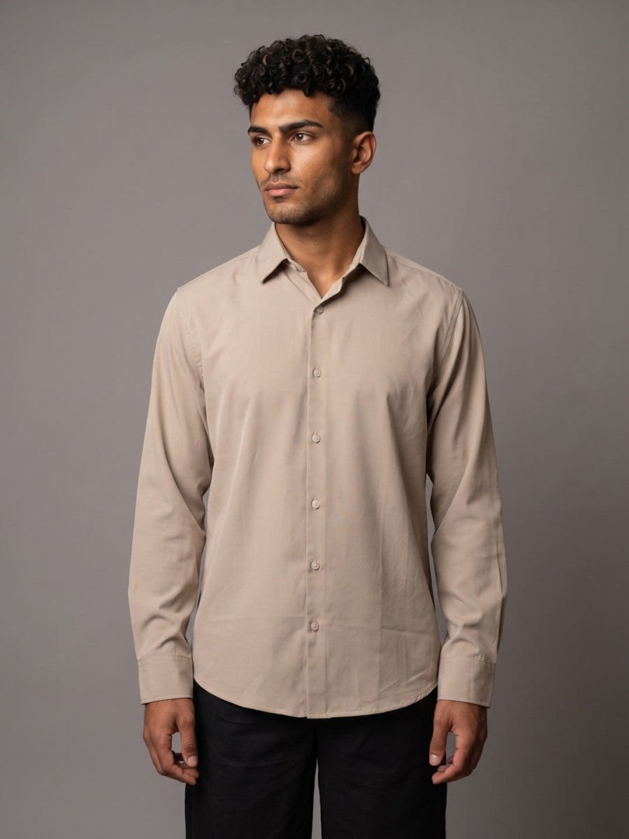 Men Solid Japanese Fabric Casual Shirt - SF_9057Beige_S
