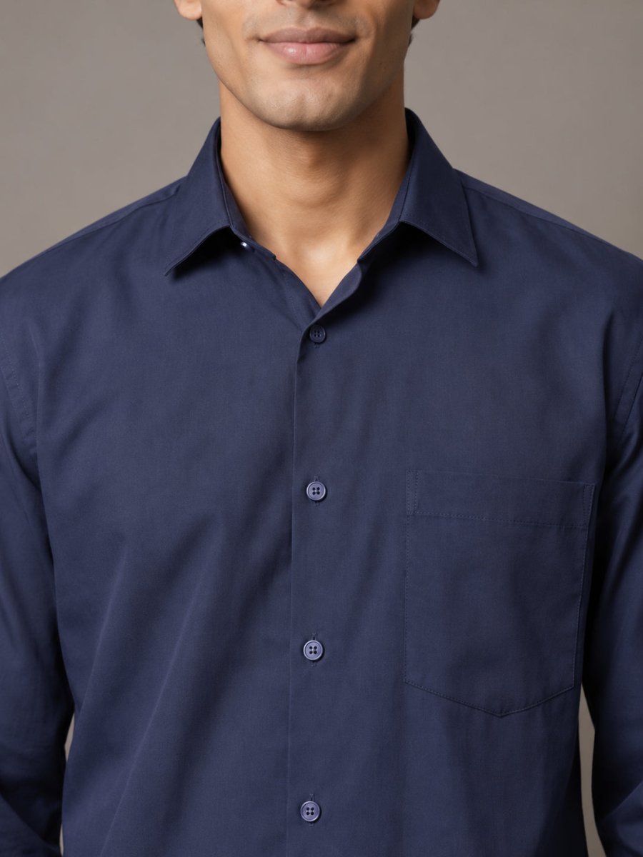 Men Solid Japanese Fabric Casual Shirt - SF_9057Navy_S
