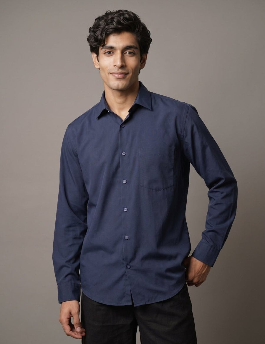 Men Solid Japanese Fabric Casual Shirt - SF_9057Navy_S