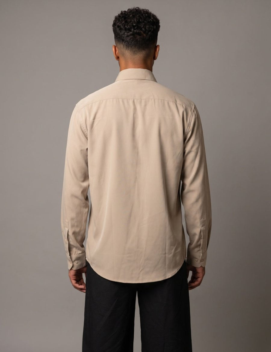 Men Solid Japanese Fabric Casual Shirt - SF_9057Beige_S