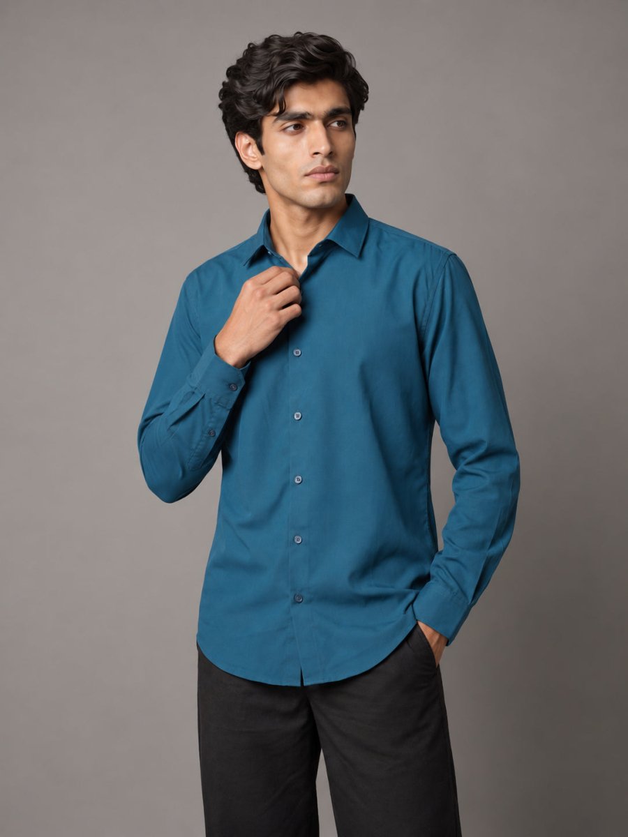 Men Solid Japanese Fabric Casual Shirt - SF_9057Peacock_S