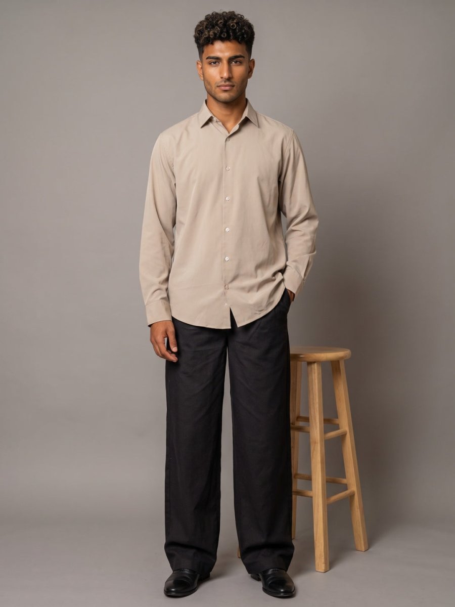 Men Solid Japanese Fabric Casual Shirt - SF_9057Beige_S