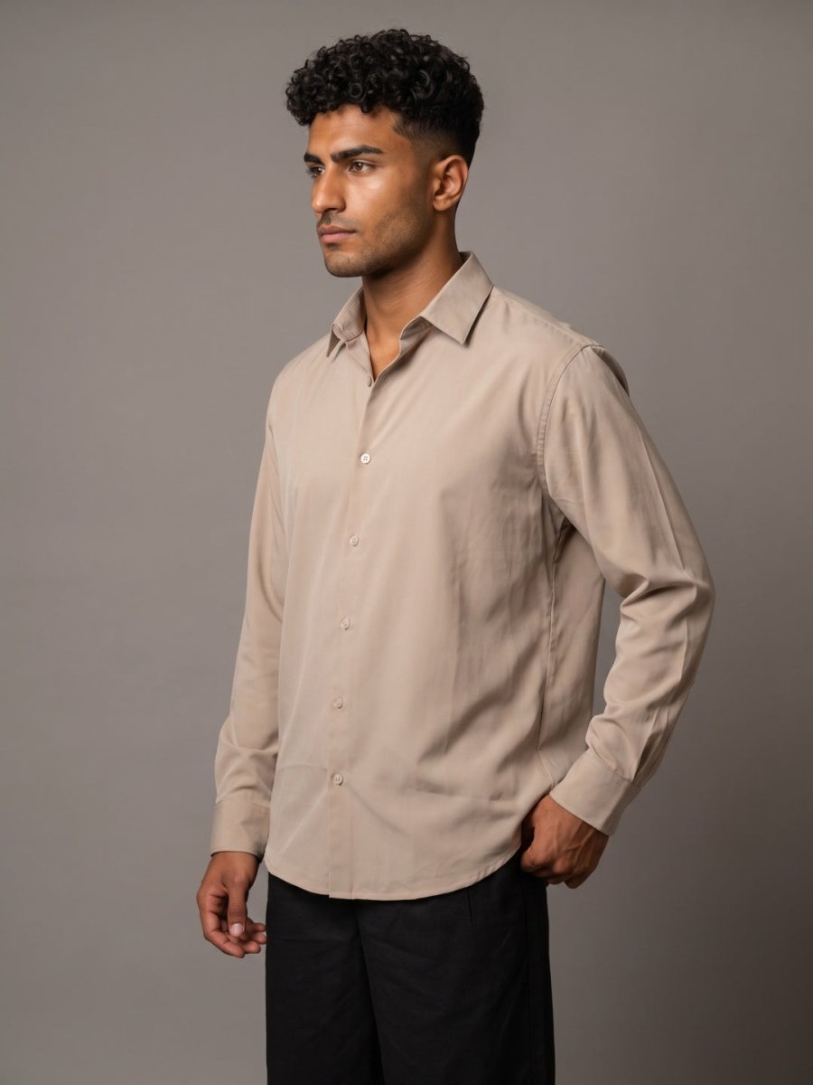 Men Solid Japanese Fabric Casual Shirt - SF_9057Beige_S