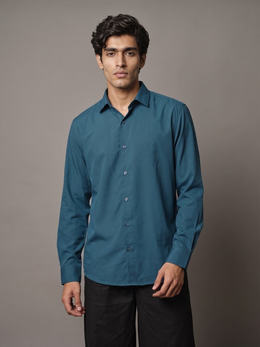 Men Solid Japanese Fabric Casual Shirt - SF_9057Peacock_S