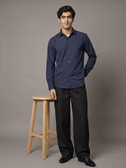 Men Solid Japanese Fabric Casual Shirt - SF_9057Navy_S