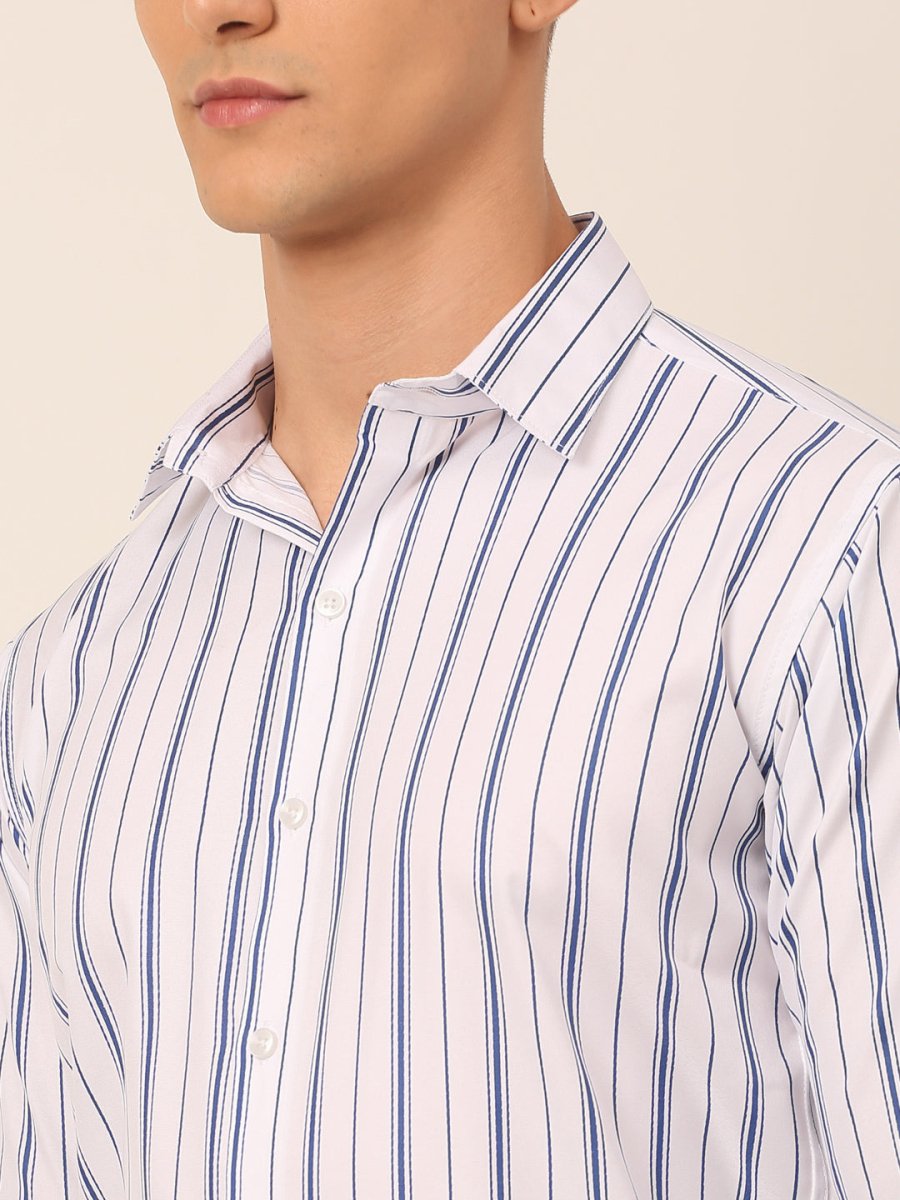 Men White & Blue Classic Striped Formal Shirt - SF_825White_S