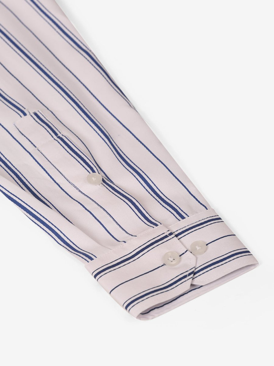 Men White & Blue Classic Striped Formal Shirt - SF_825White_S