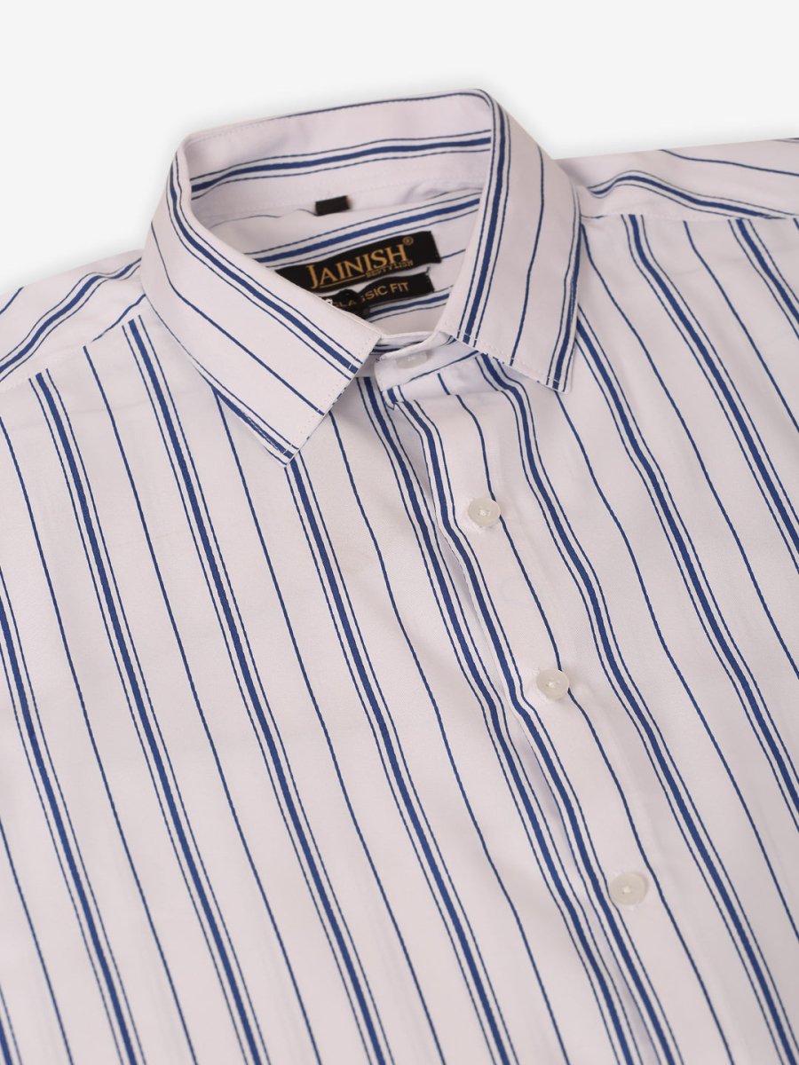 Men White & Blue Classic Striped Formal Shirt - SF_825White_S