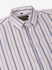 Men White & Blue Classic Striped Formal Shirt - SF_825White_S