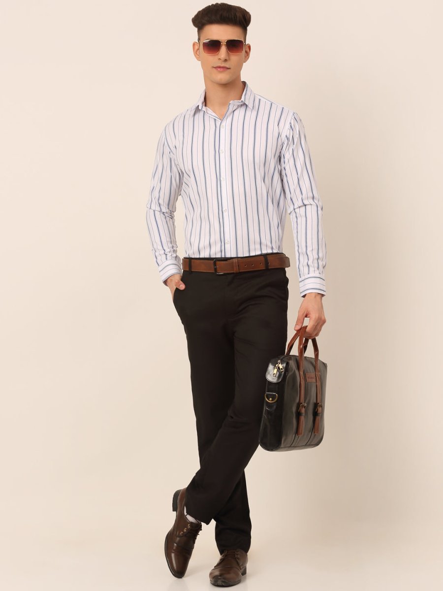 Men White & Blue Classic Striped Formal Shirt - SF_825White_S