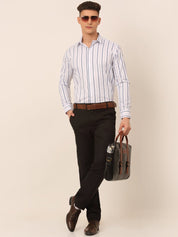 Men White & Blue Classic Striped Formal Shirt - SF_825White_S