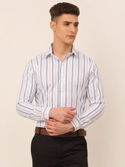 Men White & Blue Classic Striped Formal Shirt - SF_825White_S