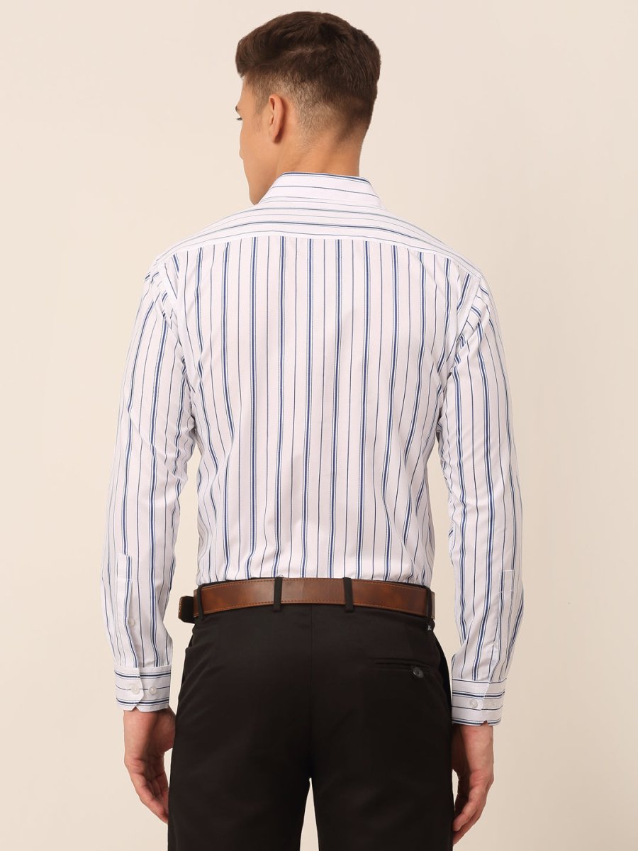 Men White & Blue Classic Striped Formal Shirt - SF_825White_S