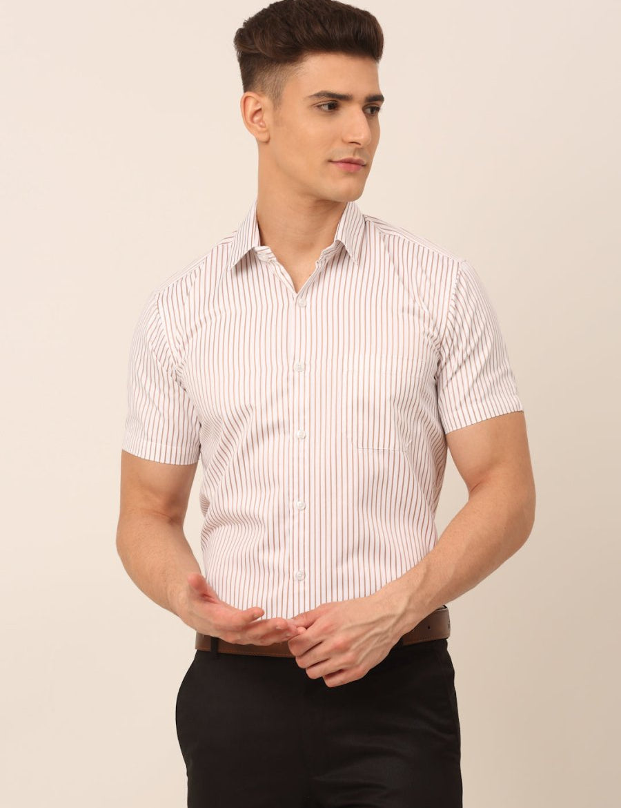 Men White Classic Striped Formal Shirt - SF_824White_S