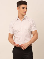 Men White Classic Striped Formal Shirt - SF_824White_S