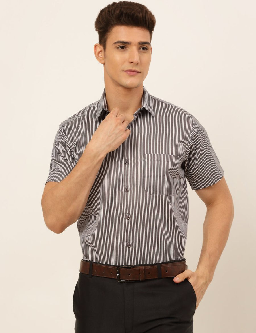Men White Classic Striped Formal Shirt - SF_824Black_S