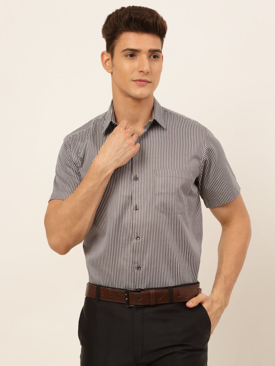 Men White Classic Striped Formal Shirt - SF_824Black_S