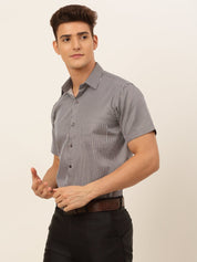 Men White Classic Striped Formal Shirt - SF_824Black_S