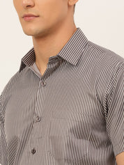 Men White Classic Striped Formal Shirt - SF_824Black_S