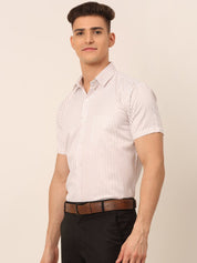 Men White Classic Striped Formal Shirt - SF_824White_S