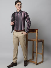 Men Wine and Black Classic Striped Formal Shirt - SF_832Wine_S