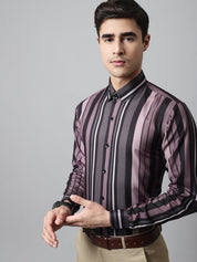 Men Wine and Black Classic Striped Formal Shirt - SF_832Wine_S