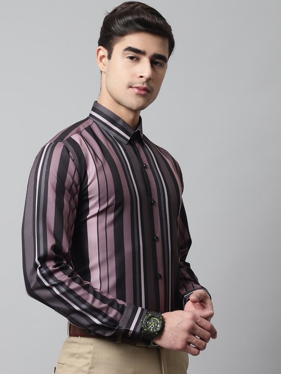 Men Wine and Black Classic Striped Formal Shirt - SF_832Wine_S