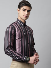 Men Wine and Black Classic Striped Formal Shirt - SF_832Wine_S