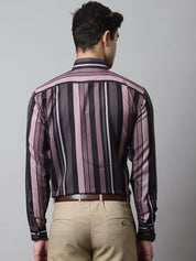Men Wine and Black Classic Striped Formal Shirt - SF_832Wine_S