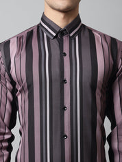 Men Wine and Black Classic Striped Formal Shirt - SF_832Wine_S