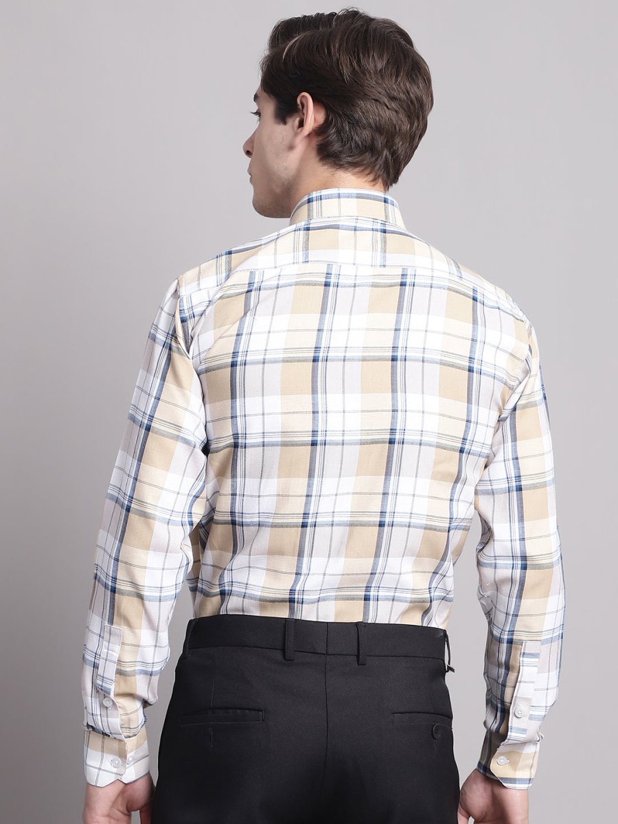 Men Yellow Checked Ragular Fit Formal Shirt - SF_884Cream_S