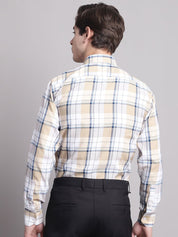 Men Yellow Checked Ragular Fit Formal Shirt - SF_884Cream_S