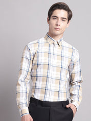 Men Yellow Checked Ragular Fit Formal Shirt - SF_884Cream_S