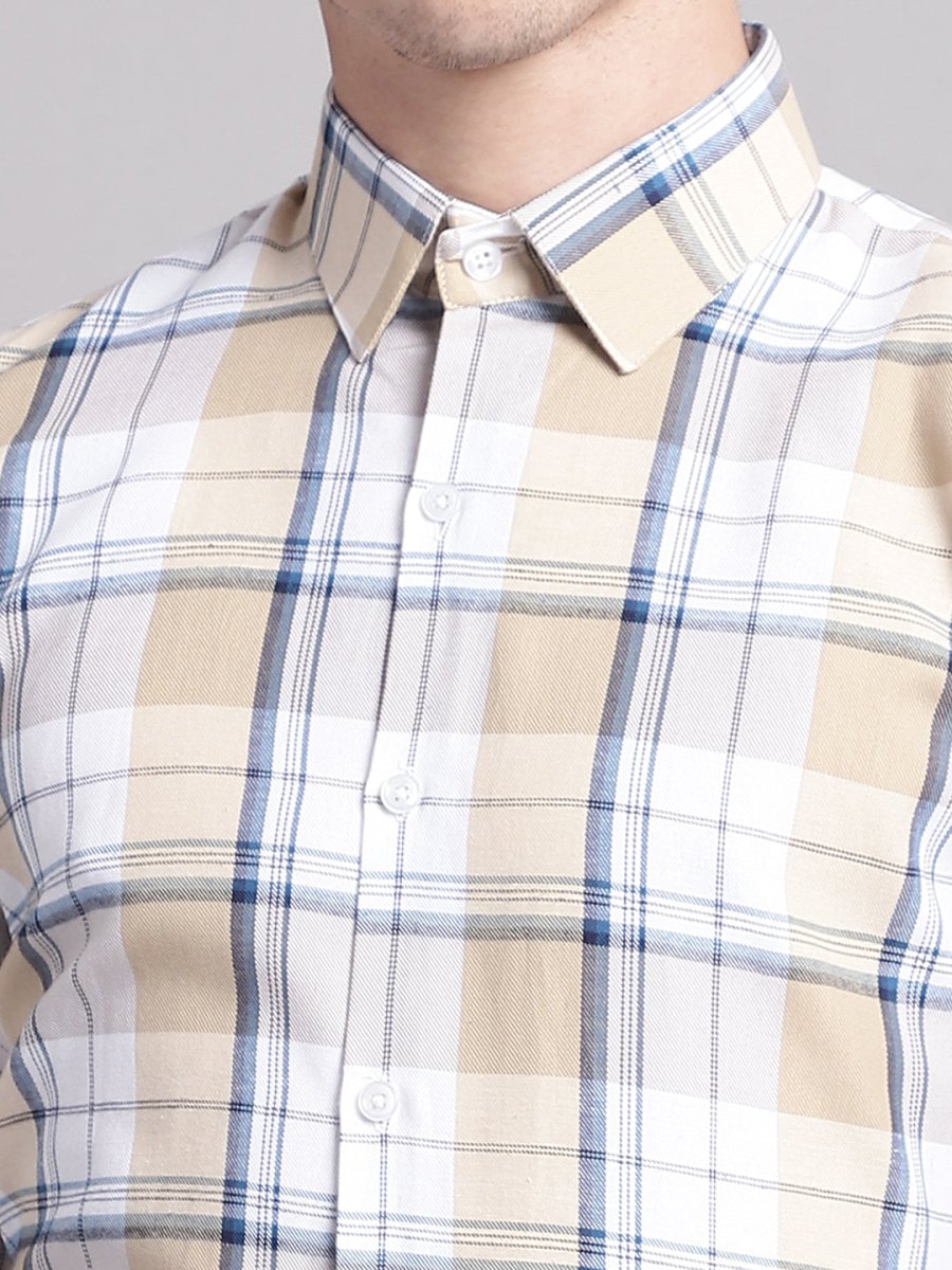 Men Yellow Checked Ragular Fit Formal Shirt - SF_884Cream_S