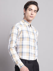 Men Yellow Checked Ragular Fit Formal Shirt - SF_884Cream_S