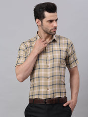 Men's Beige Half Sleeve Checked Formal Shirt - SF_838Beige_S