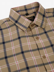 Men's Beige Half Sleeve Checked Formal Shirt - SF_838Beige_S
