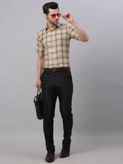 Men's Beige Half Sleeve Checked Formal Shirt - SF_838Beige_S