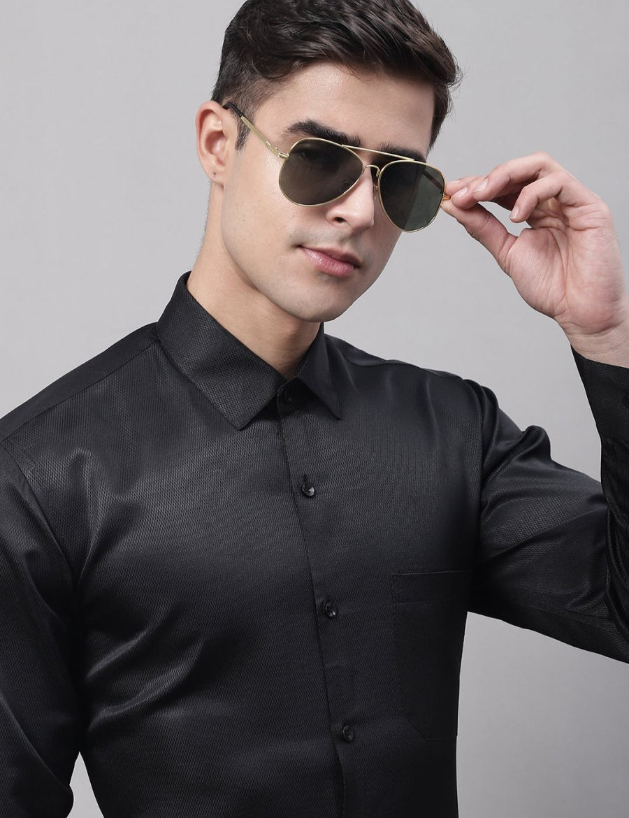 Men's Black Dobby Textured Formal Shirt - SF_871Black_S