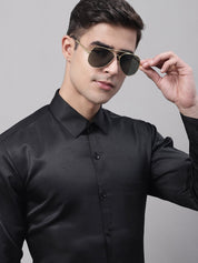 Men's Black Dobby Textured Formal Shirt - SF_871Black_S
