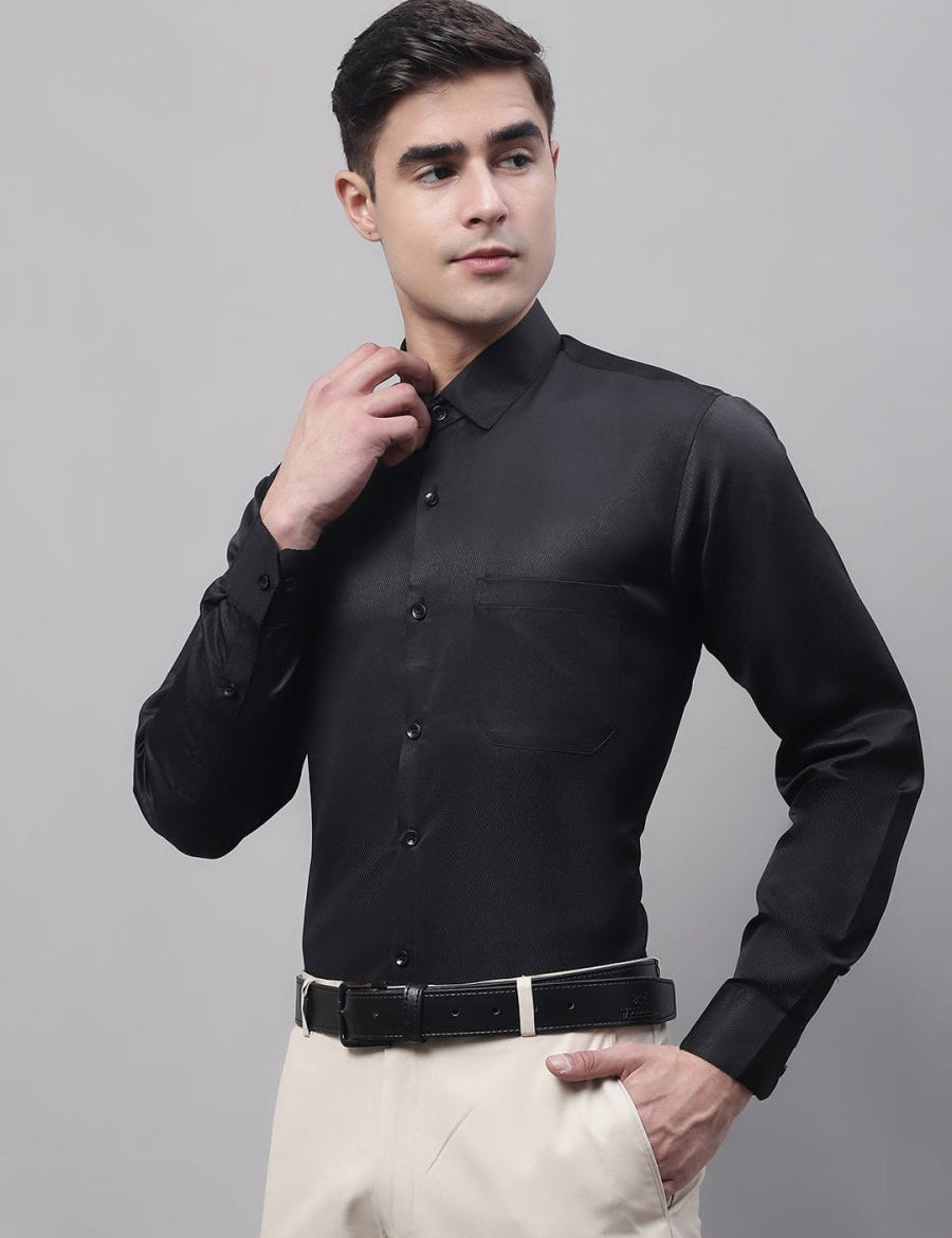 Men's Black Dobby Textured Formal Shirt - SF_871Black_S