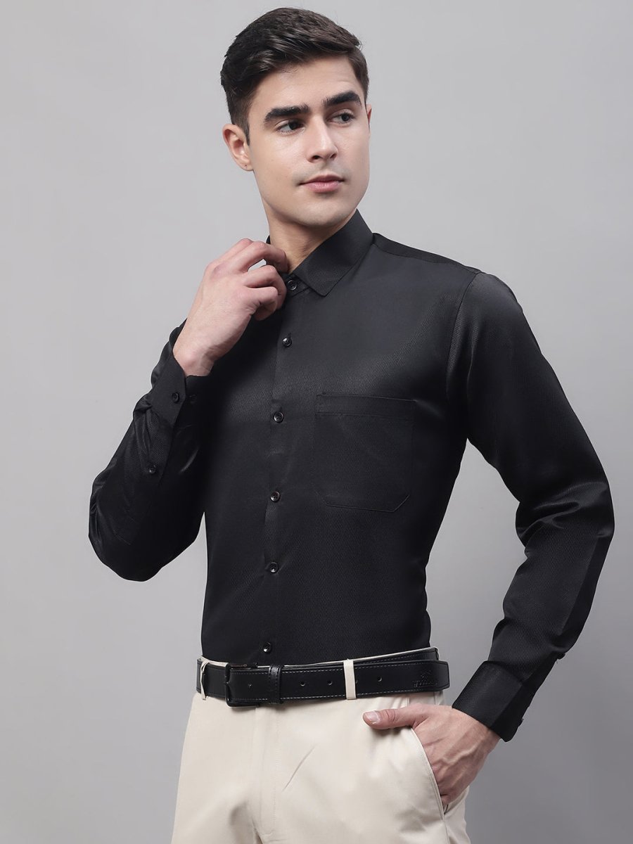 Men's Black Dobby Textured Formal Shirt - SF_871Black_S