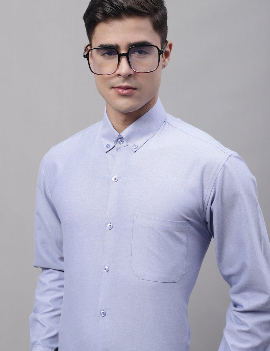 Men's Blue Cotton Solid Formal Shirt - SF_875Blue_S