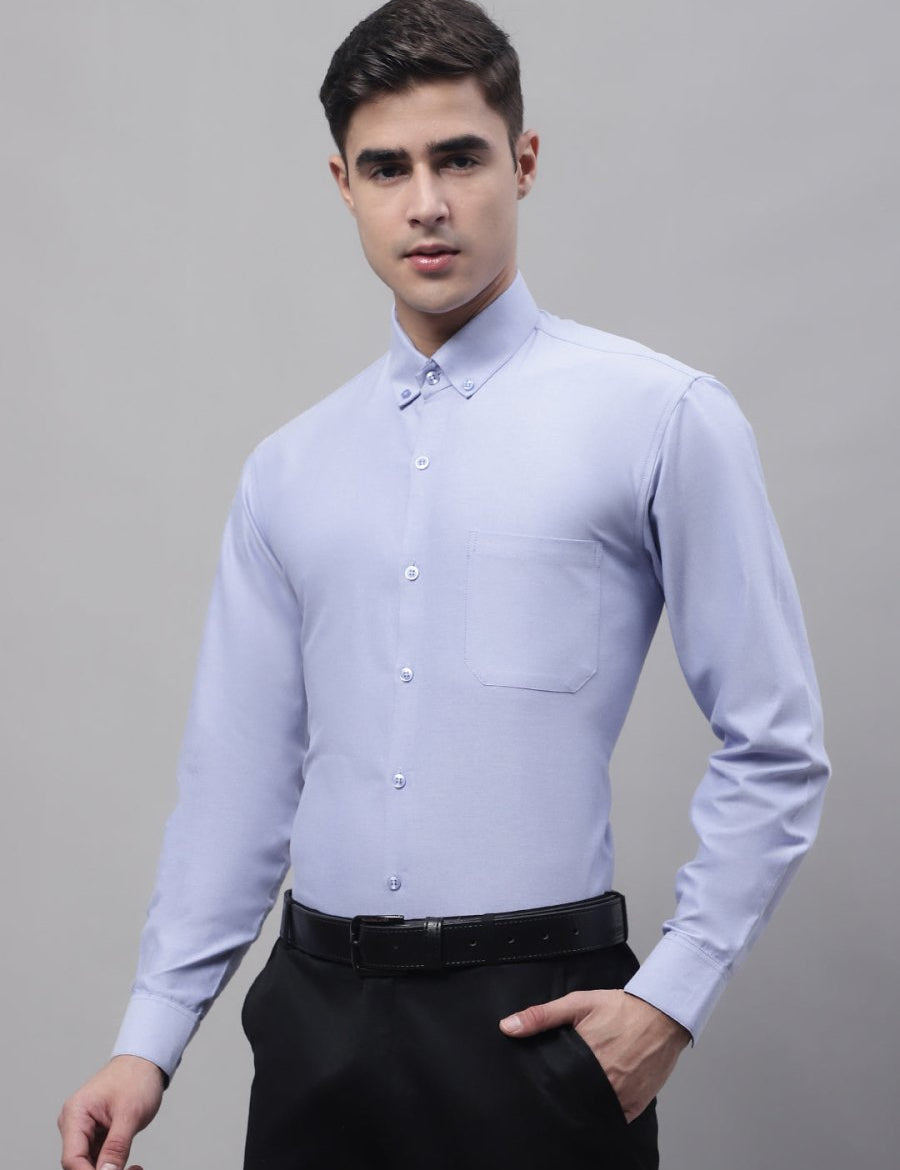 Men's Blue Cotton Solid Formal Shirt - SF_875Blue_S