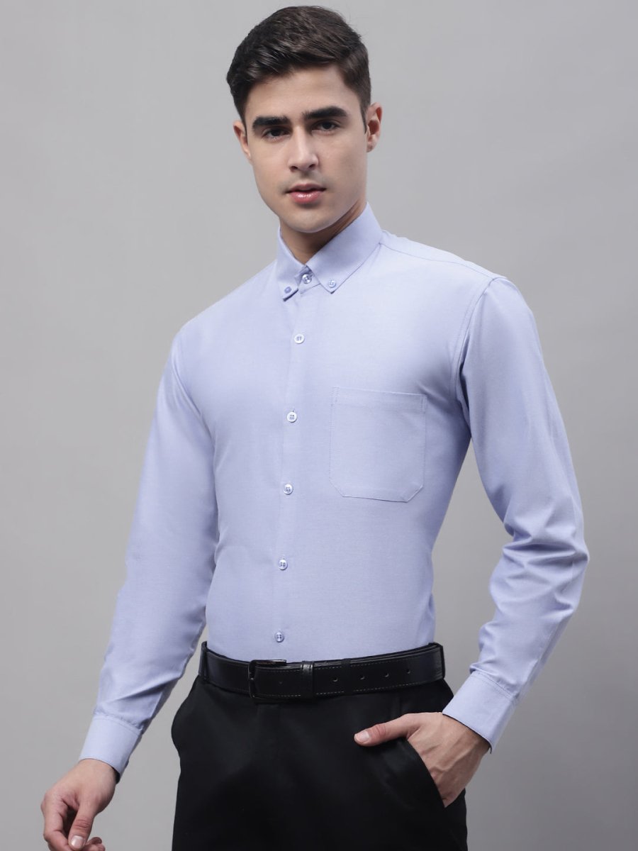 Men's Blue Cotton Solid Formal Shirt - SF_875Blue_S