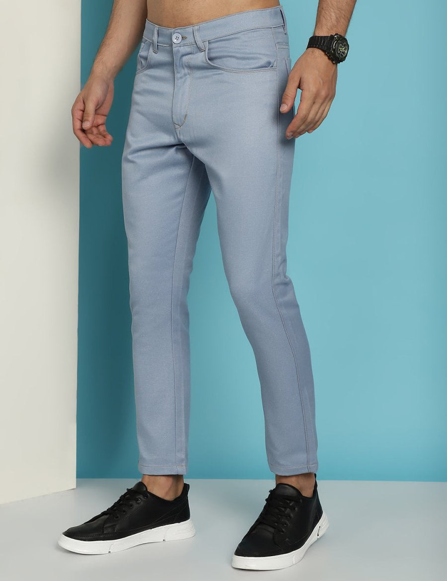Men's Blue Solid Cotton Casual Trouser - FGP_277Blue_30