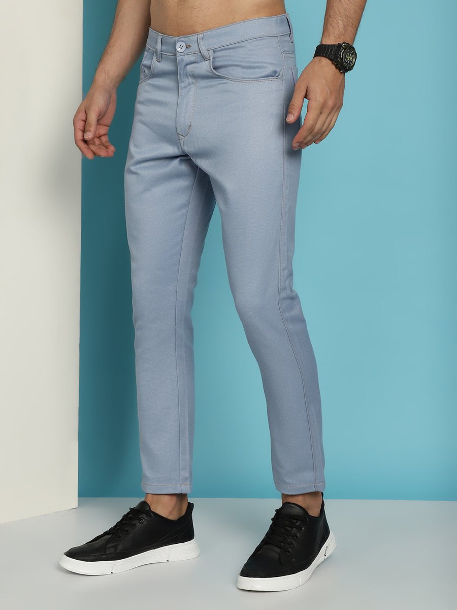 Men's Blue Solid Cotton Casual Trouser - FGP_277Blue_30