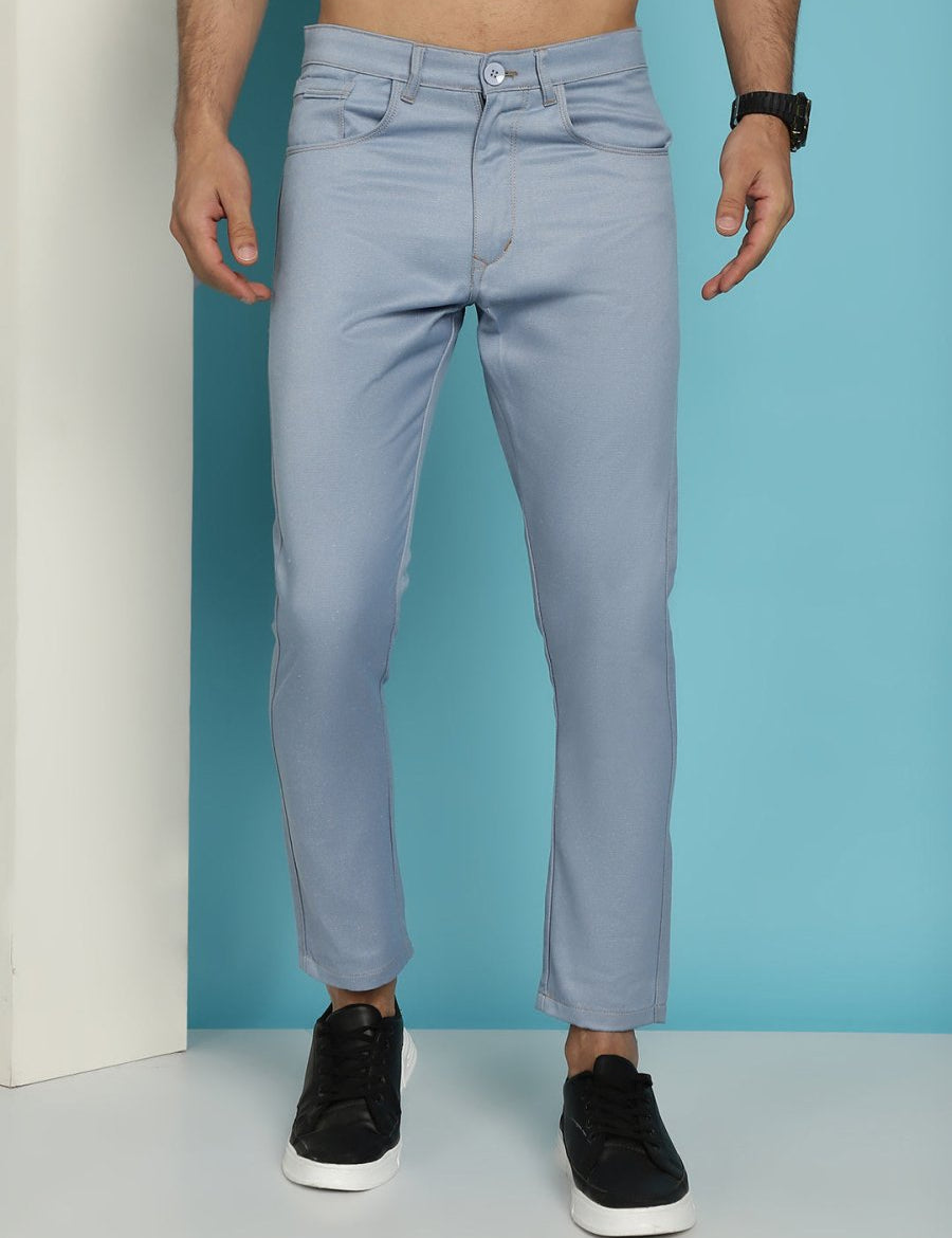 Men's Blue Solid Cotton Casual Trouser - FGP_277Blue_30