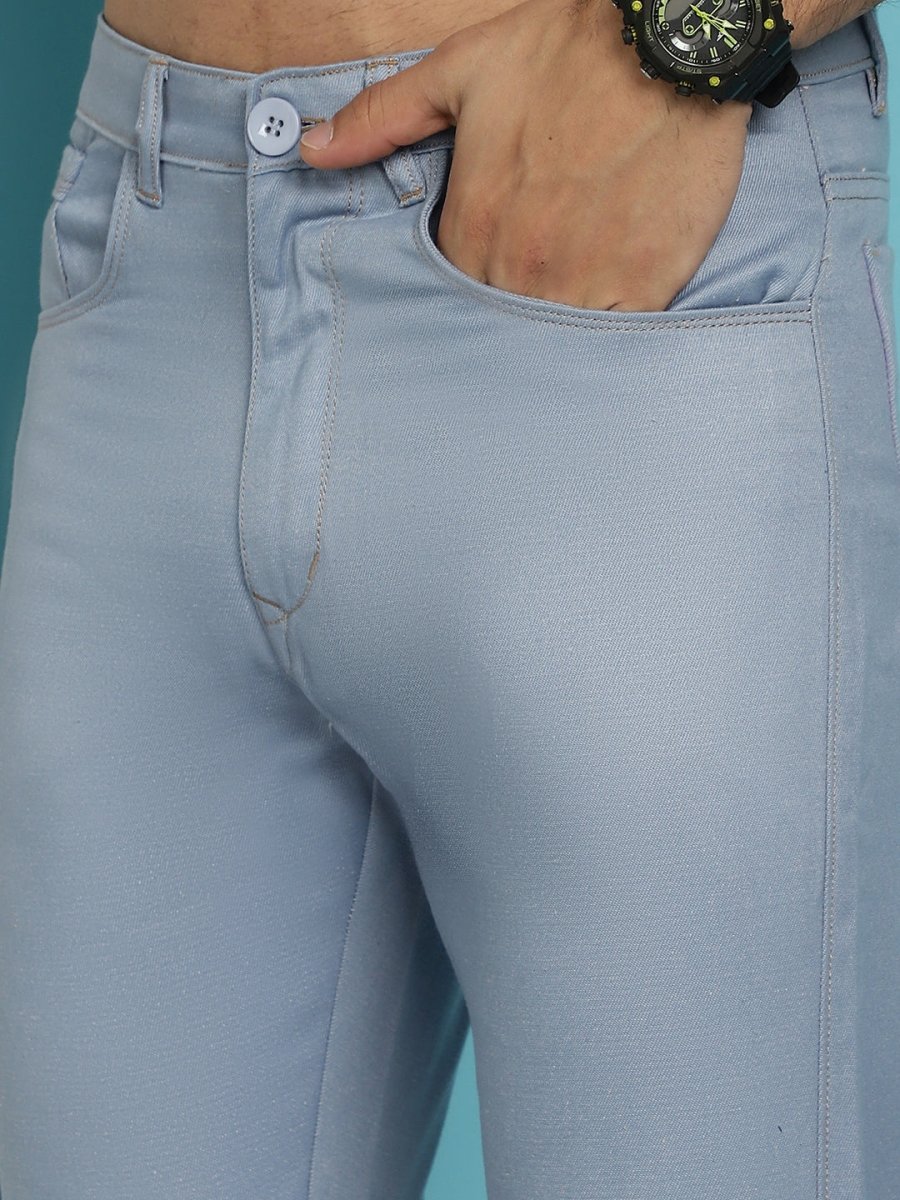 Men's Blue Solid Cotton Casual Trouser - FGP_277Blue_30